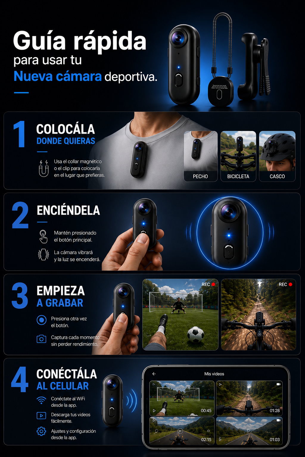 Mini Cámara Deportiva Magnética 4K