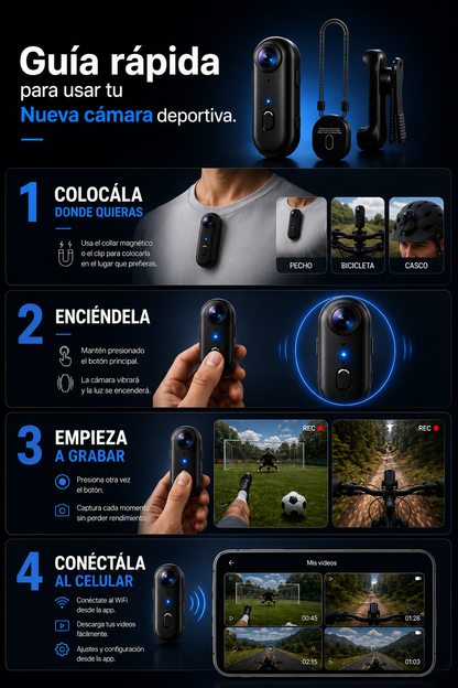 Mini Cámara Deportiva Magnética 4K