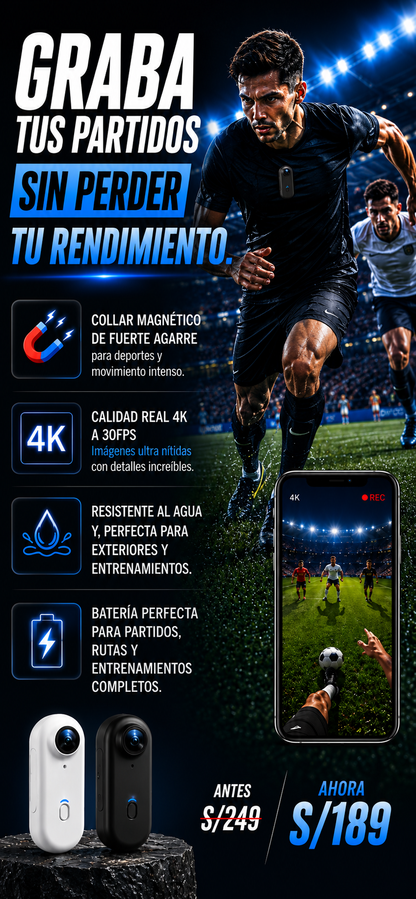 Mini Cámara Deportiva Magnética 4K